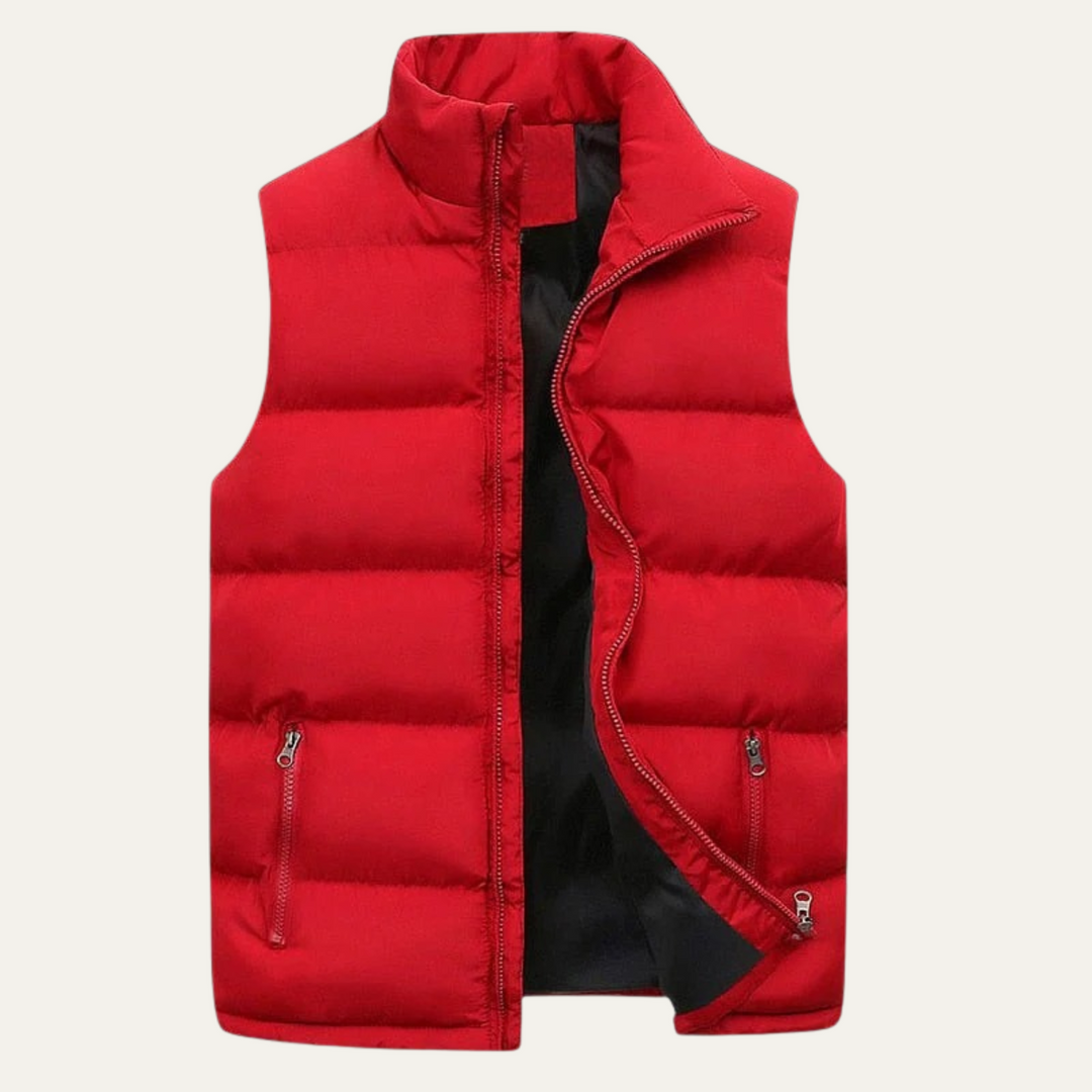 Men's red quilted puffer gilet with zip pockets