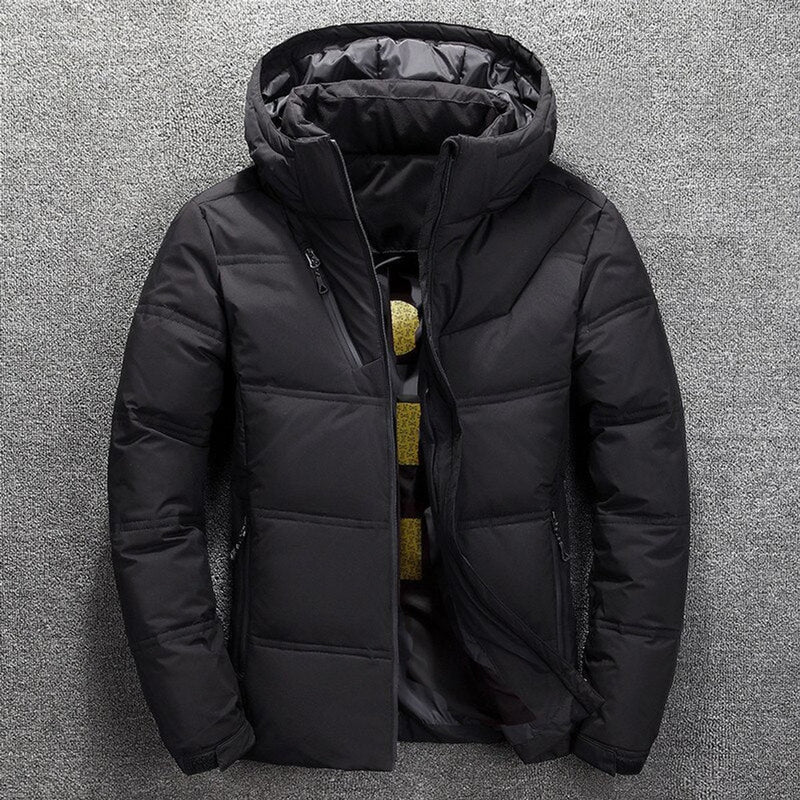 Men's quilted winter jacket with detachable hood in black