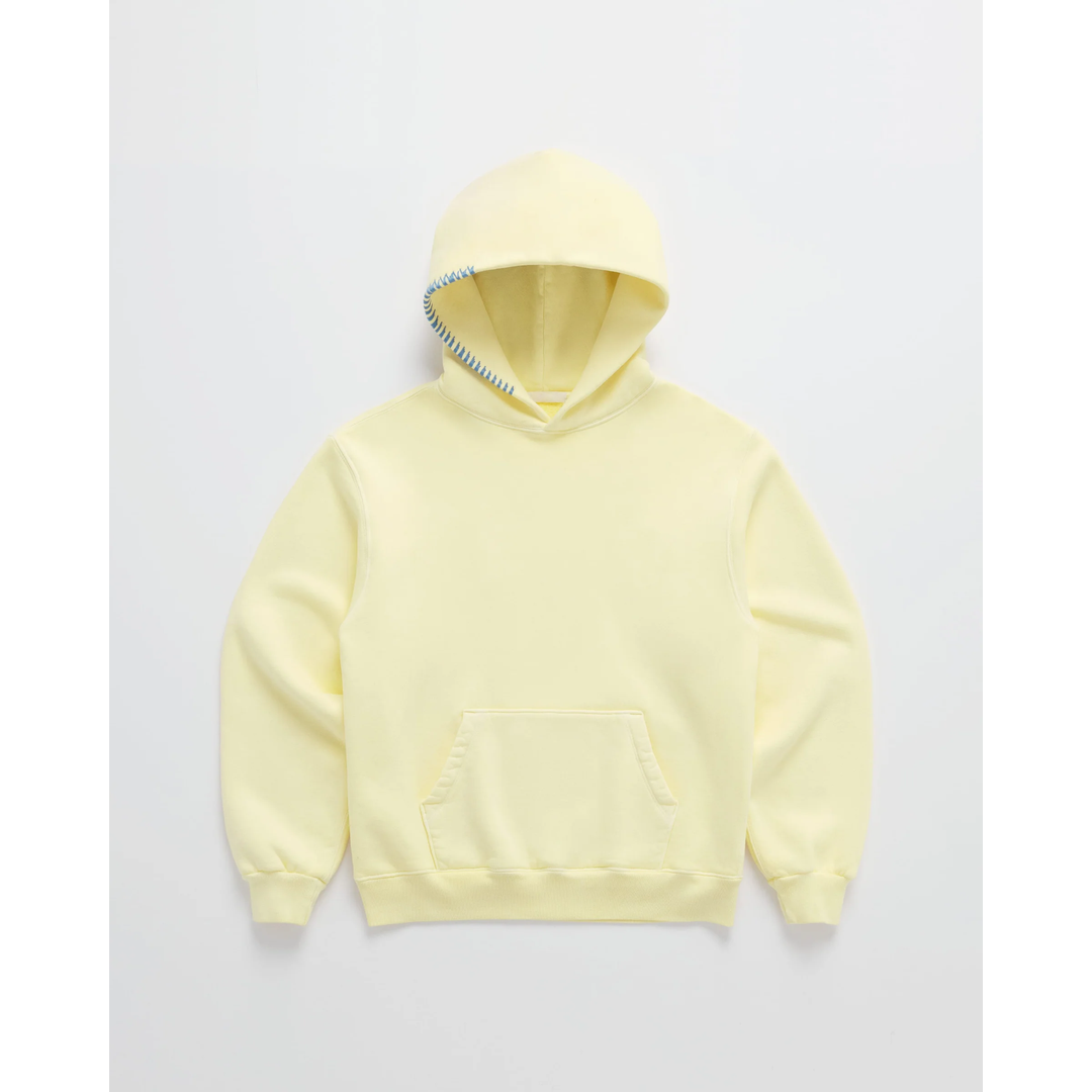 Men's light yellow hoodie with contrast hood stitching