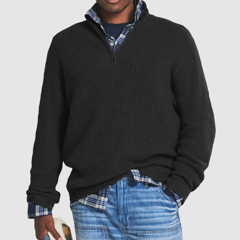 Men's Ribbed Half-Zip Sweater with Relaxed Fit for Cool Autumn Days