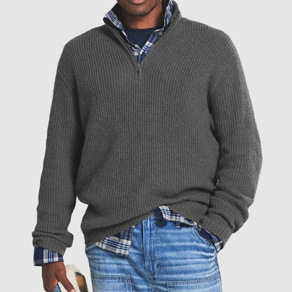 Men's ribbed half-zip sweater in grey