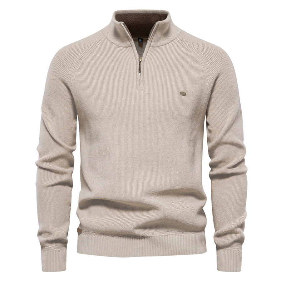 Men's Ribbed Half-Zip Sweater with Stand Collar for Smart Casual Days