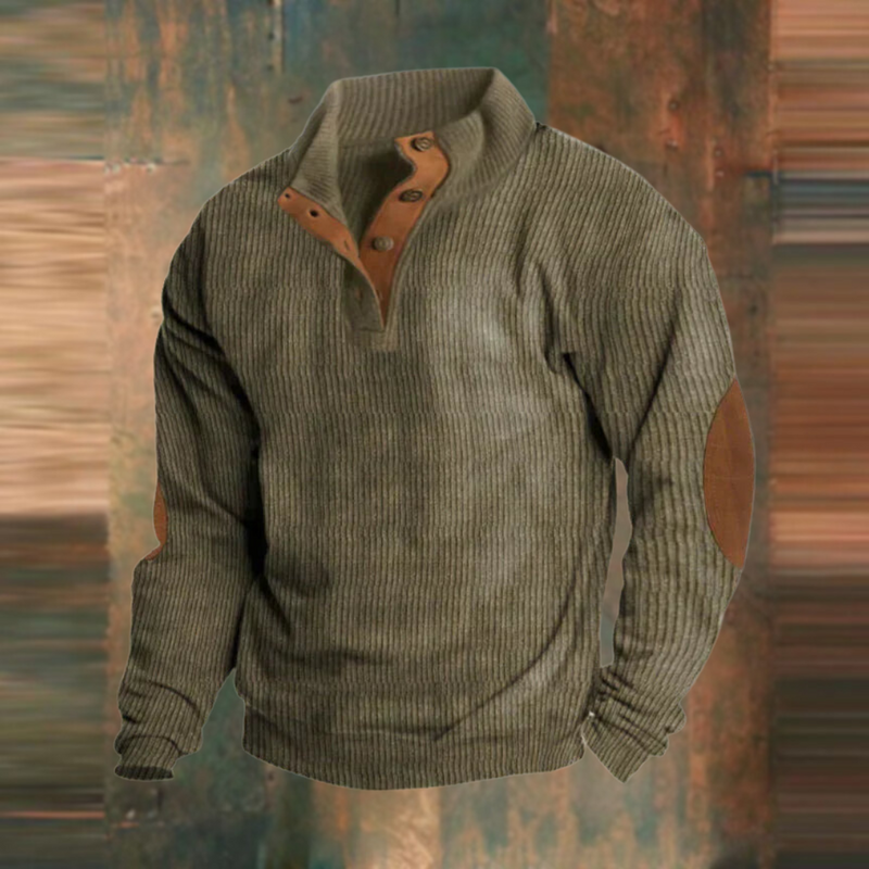 Men's ribbed henley pullover in green