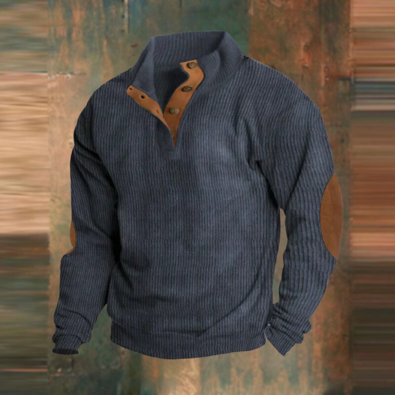 Men's ribbed henley pullover in navy blue