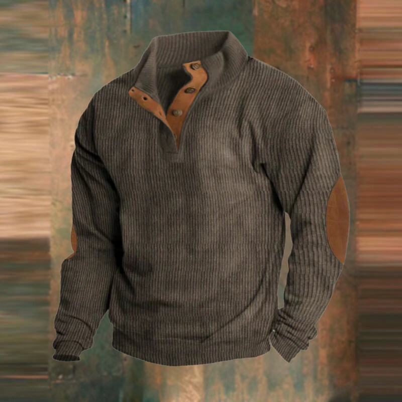 Men's ribbed henley pullover in brown
