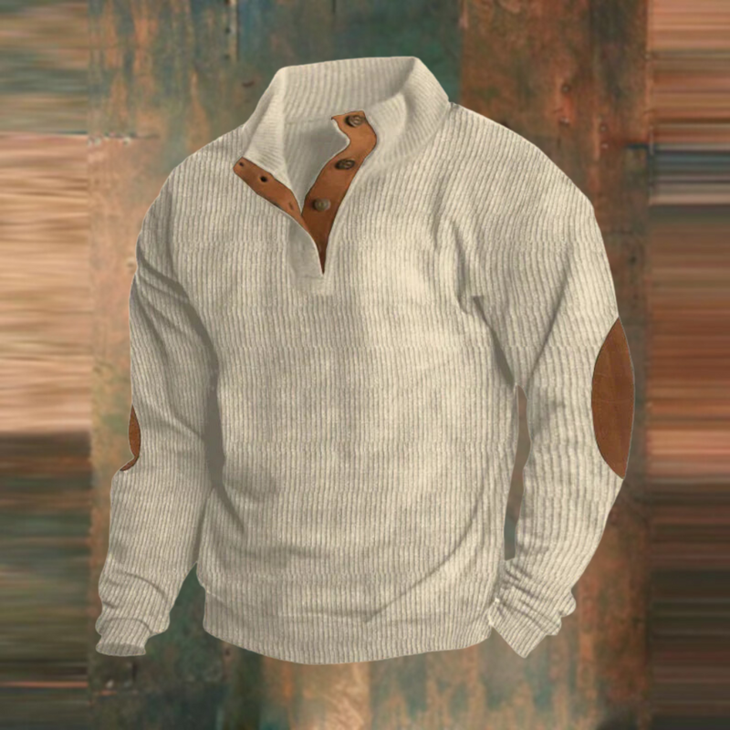 Men's ribbed henley pullover in beige