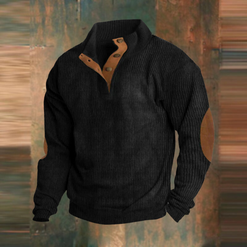 Men's ribbed henley pullover in black