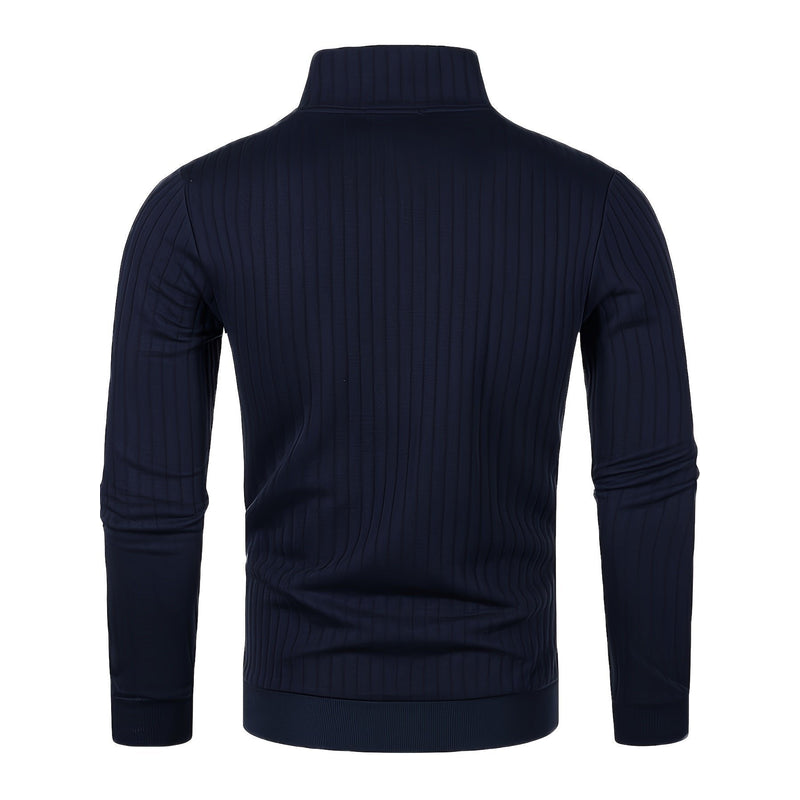 Navy ribbed quarter-zip sweater – front view