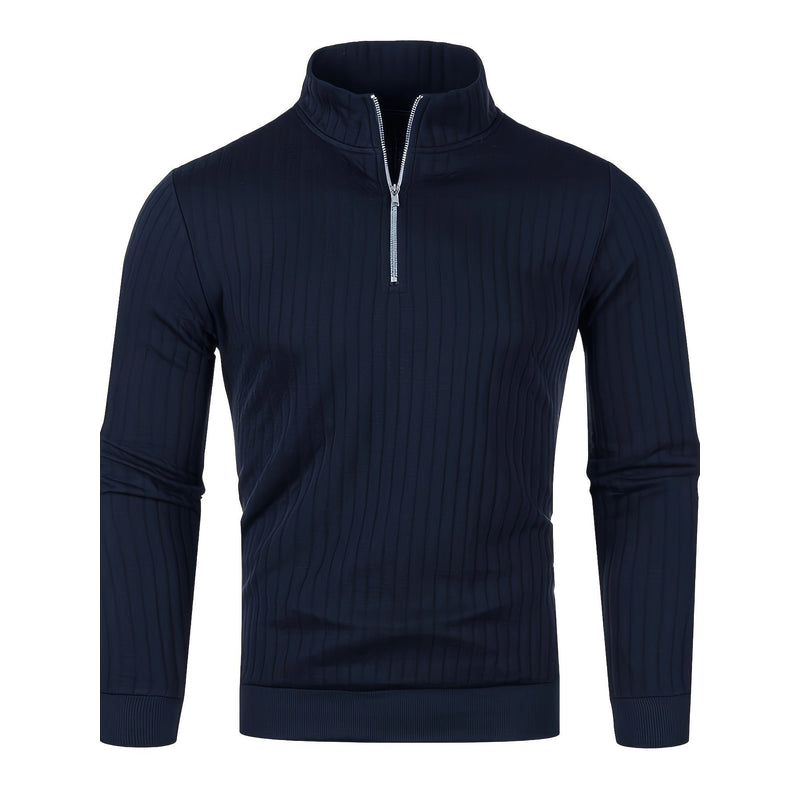 Navy ribbed quarter-zip sweater – second view