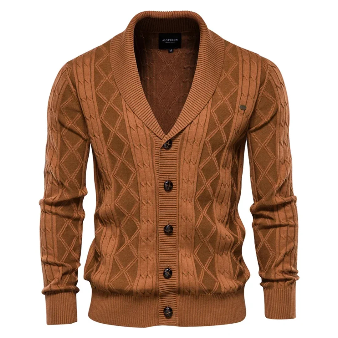 Men's brown shawl collar cardigan