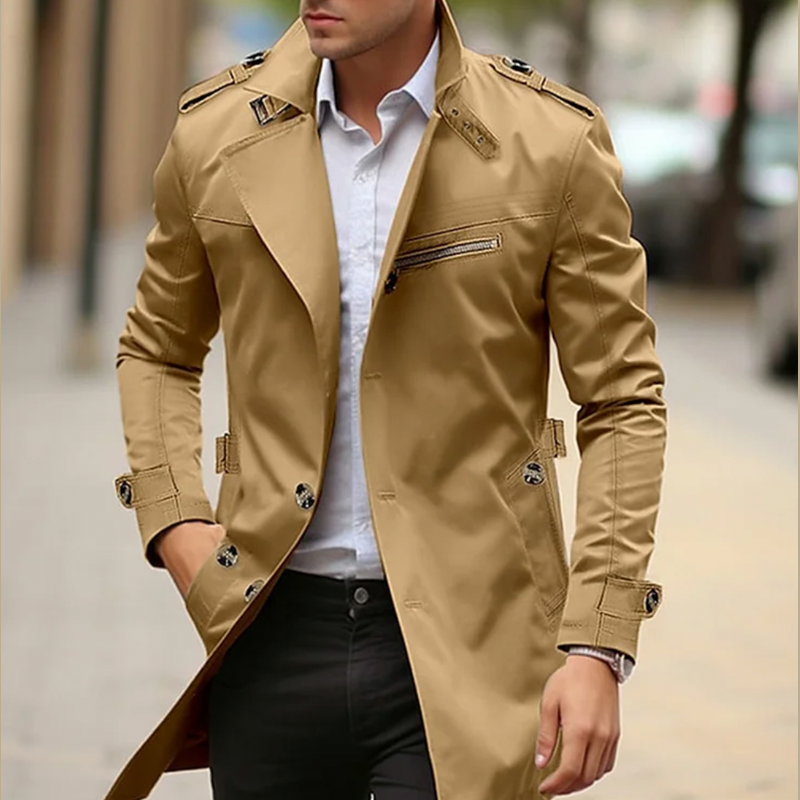Men's short trench coat in camel