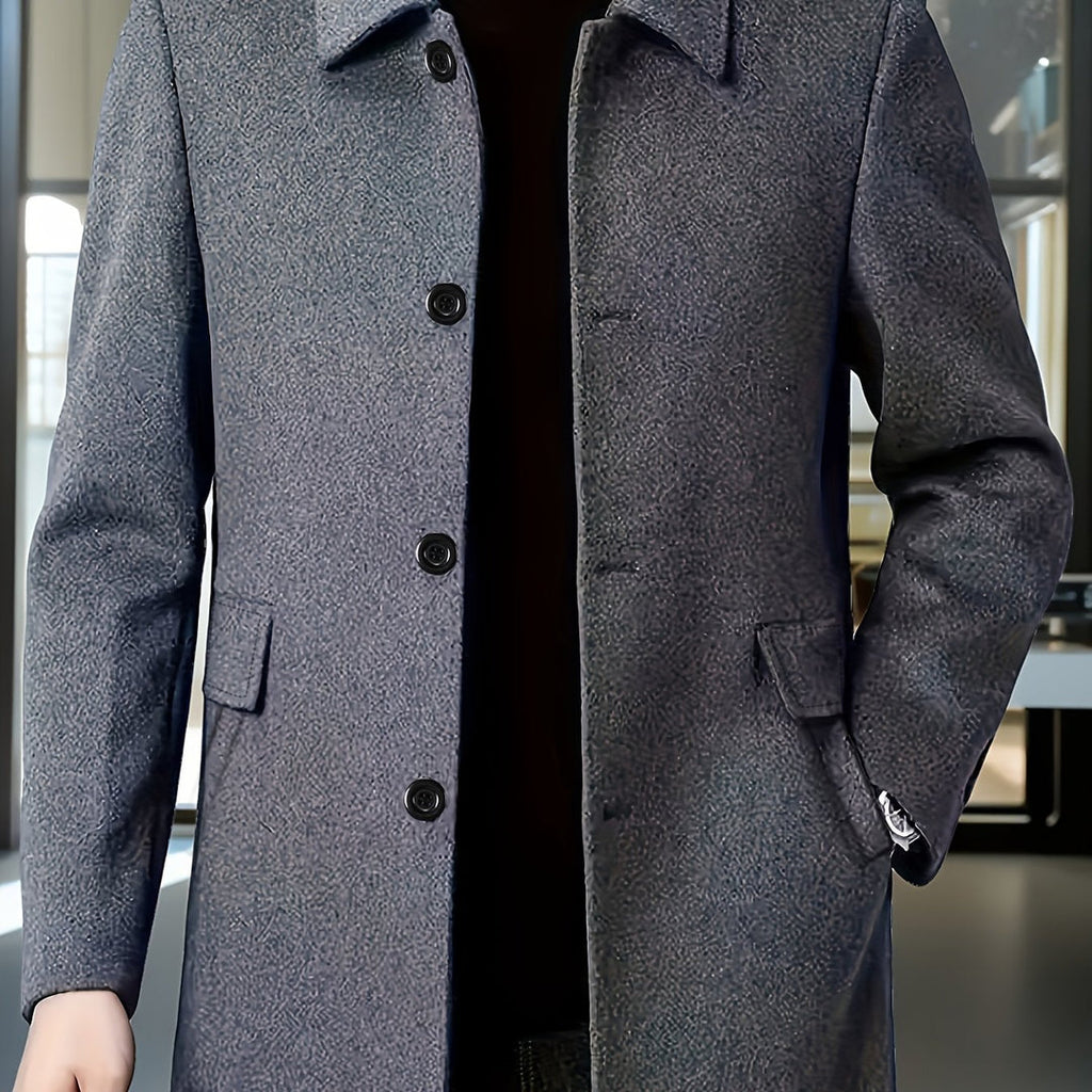 Men's dark grey single-breasted short overcoat