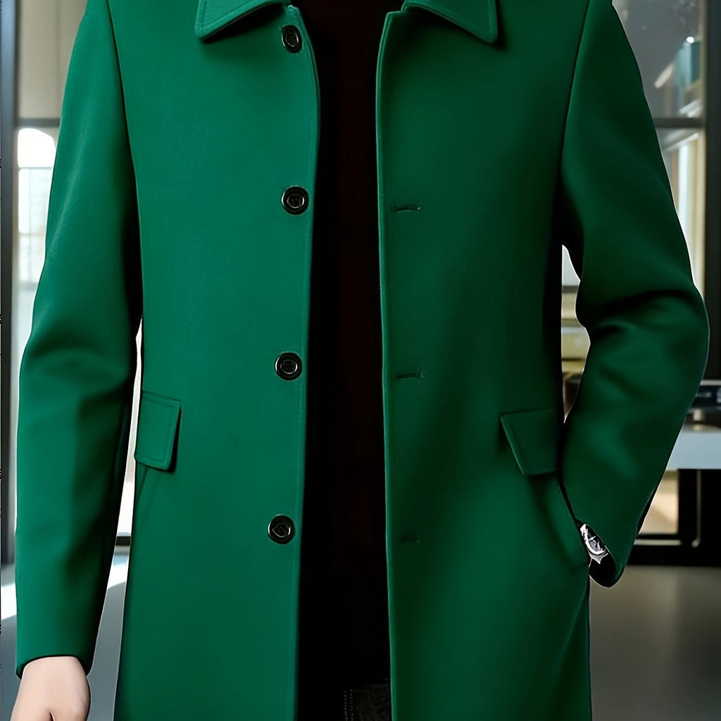 Men's green single-breasted short overcoat