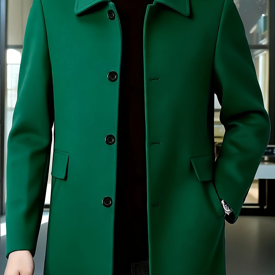 Men's green single-breasted short overcoat