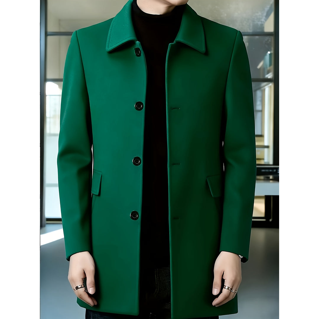 Men's green overcoat with shirt collar