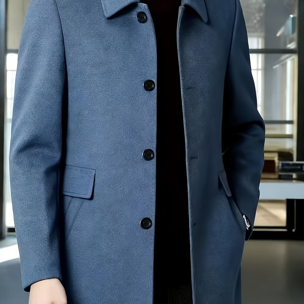 Men's sky blue single-breasted overcoat