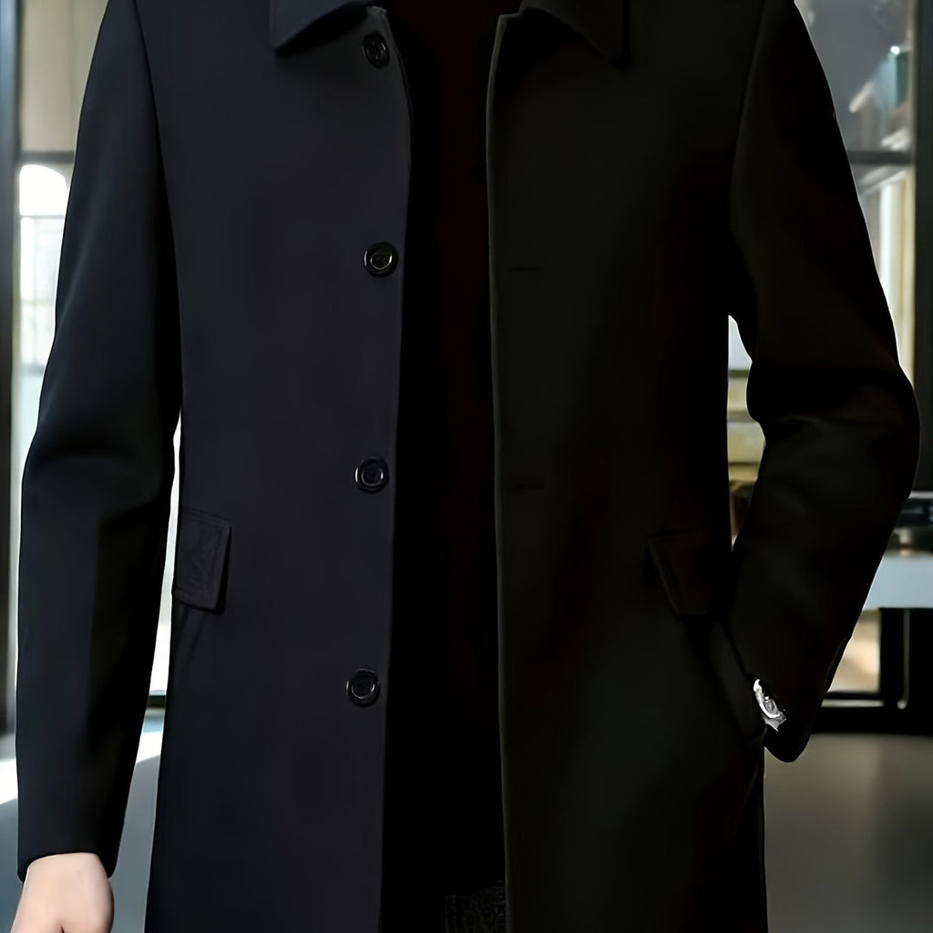 Men's black single-breasted short overcoat