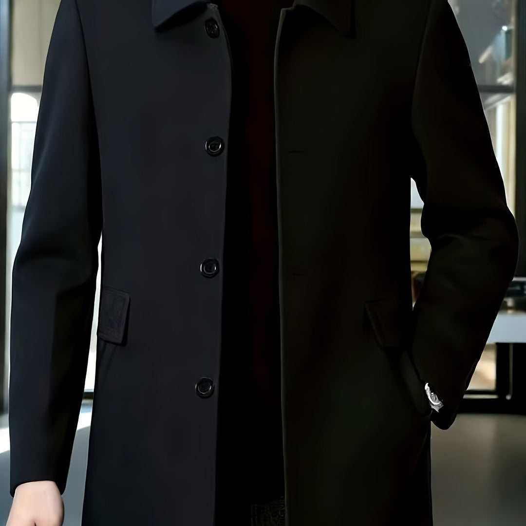 Men's black single-breasted short overcoat