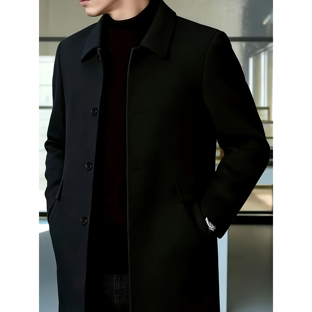 Men's black overcoat with shirt collar