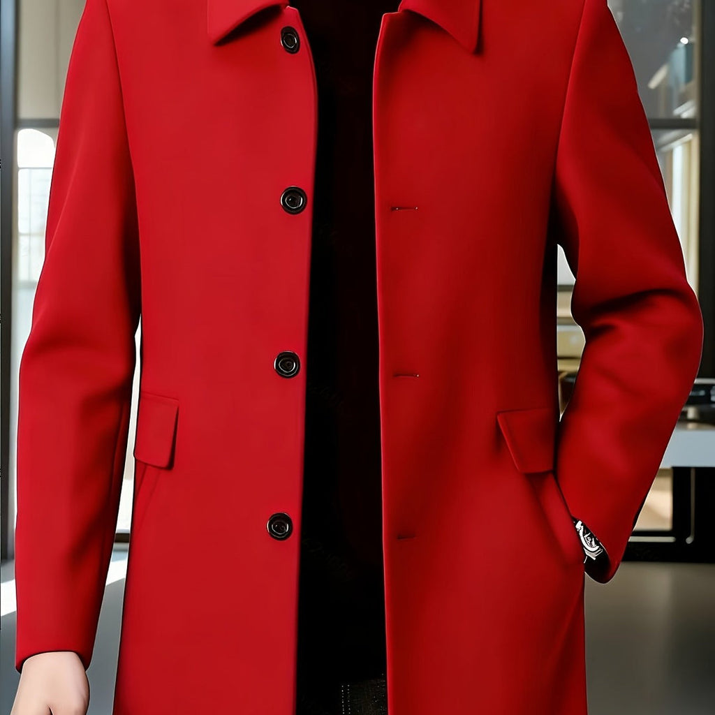 Men's red single-breasted short overcoat