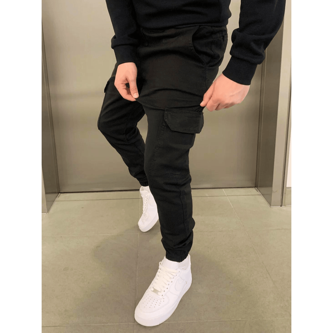 Men's black cargo joggers – side view with cargo pocket