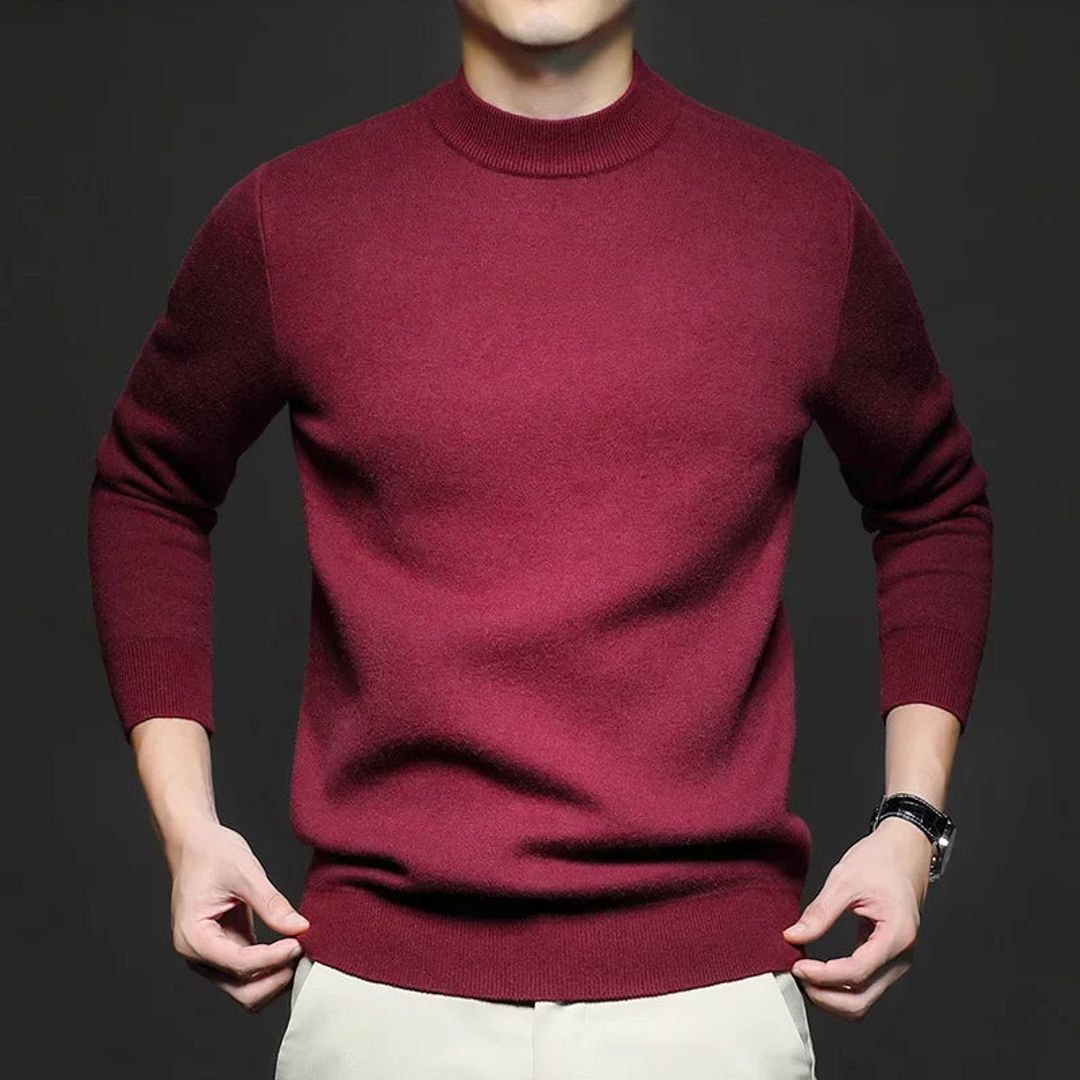 Men's soft knit half turtleneck sweater in burgundy