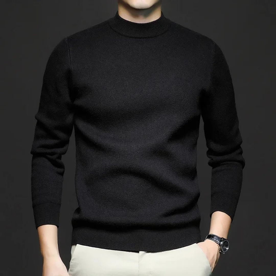 Men's soft knit half turtleneck sweater in black