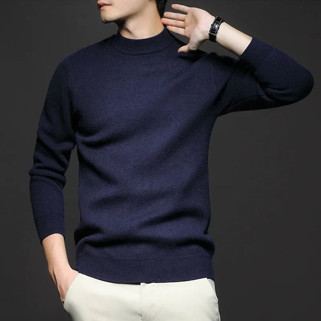 Men's soft knit half turtleneck sweater in navy