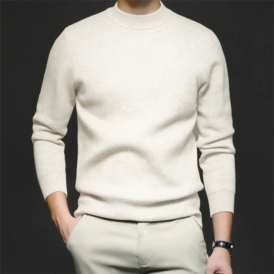 Men's soft knit half turtleneck sweater in ivory