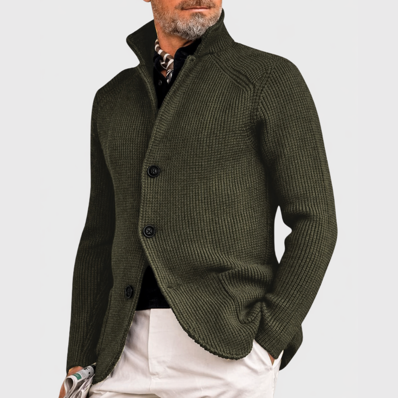 Men's Stand-Collar Knit Cardigan with Button Front for Smart Casual Days