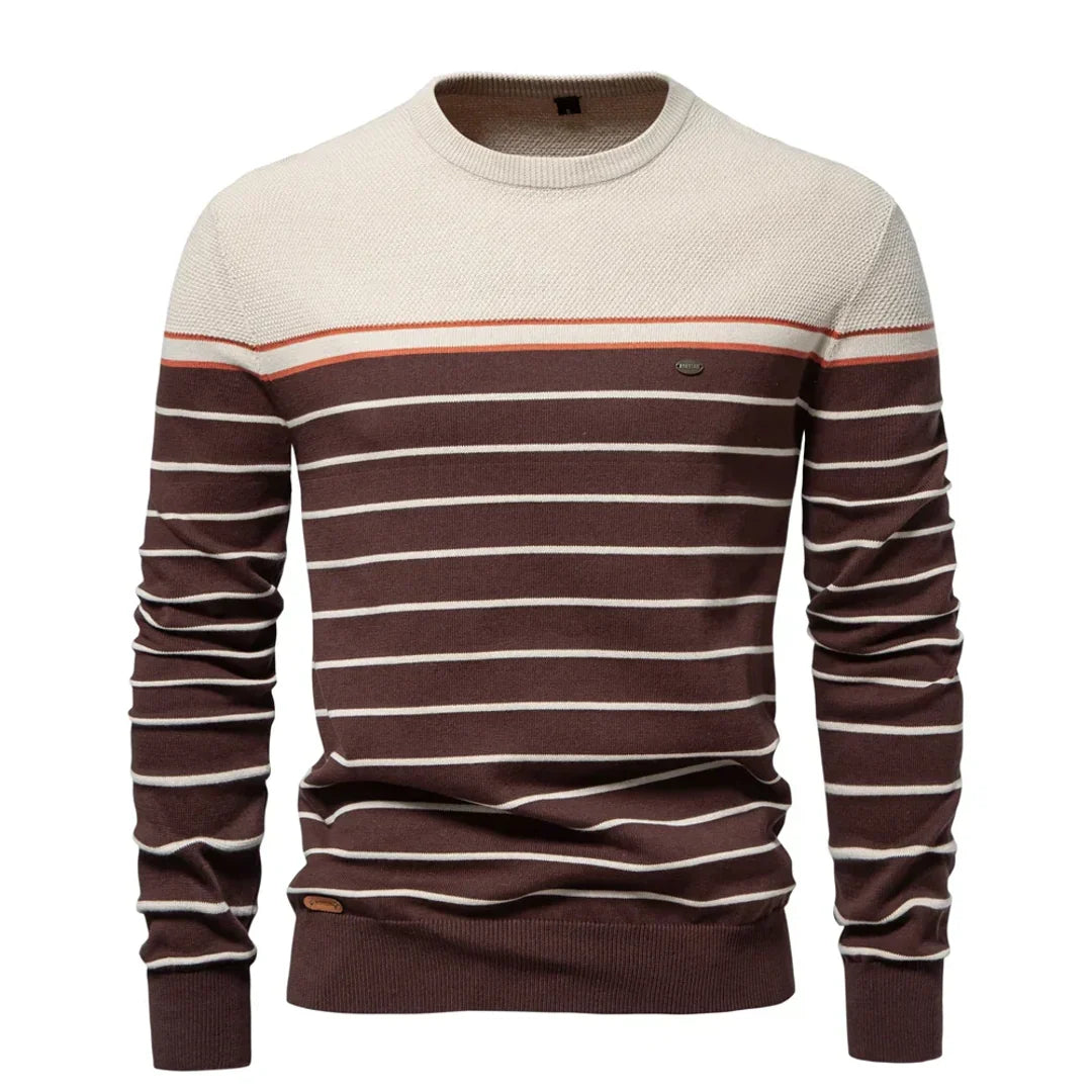 Men's brown and cream striped sweater