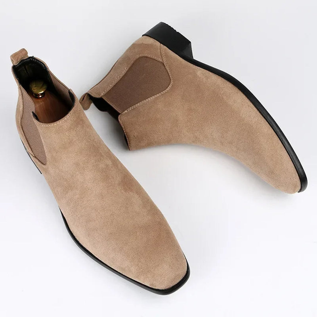 Men's beige Chelsea boots – top view