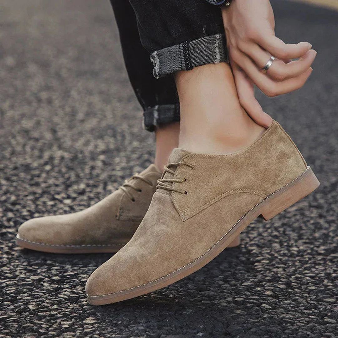 Men's suede look derby shoes in sand