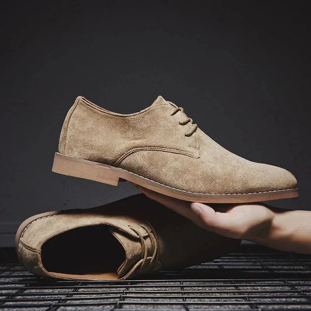Men's suede look derby shoes in sand, side view