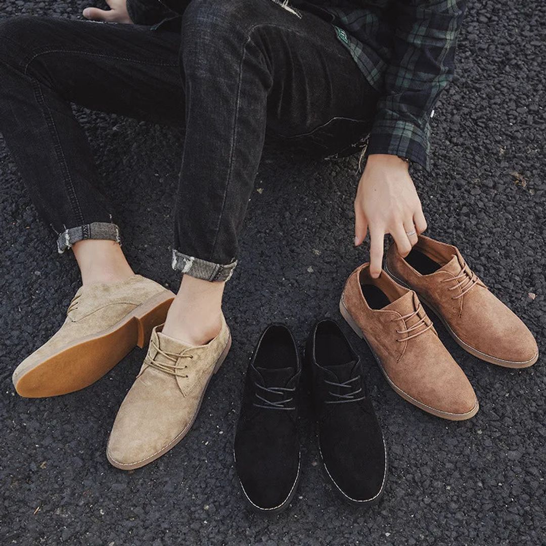 Men's suede look derby shoes, worn in all colours