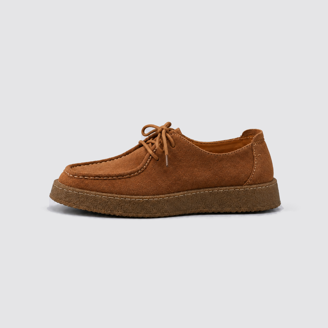 Men's brown suede-look moccasin shoe