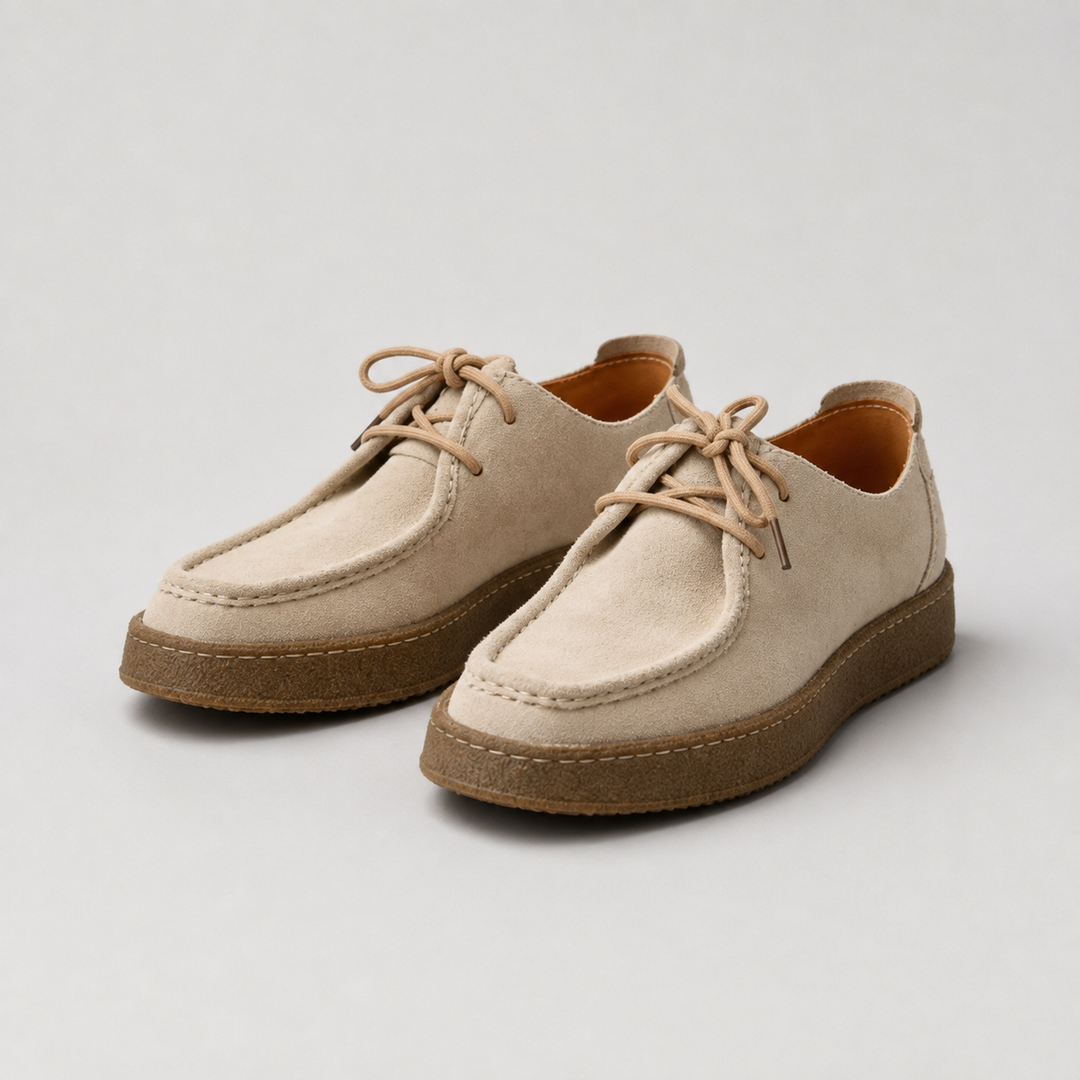 Pair of beige suede-look moccasins