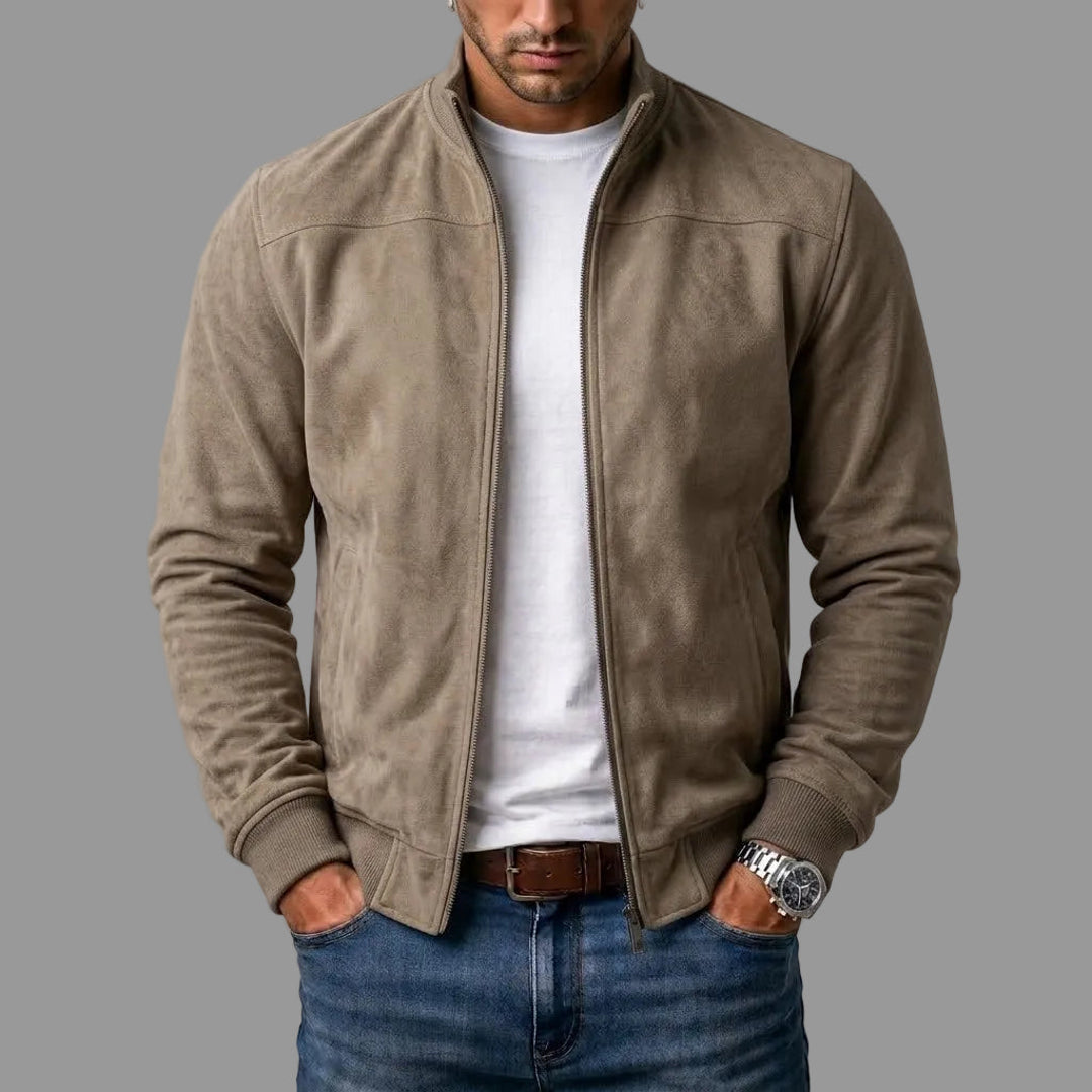Men's khaki suede-look zip jacket