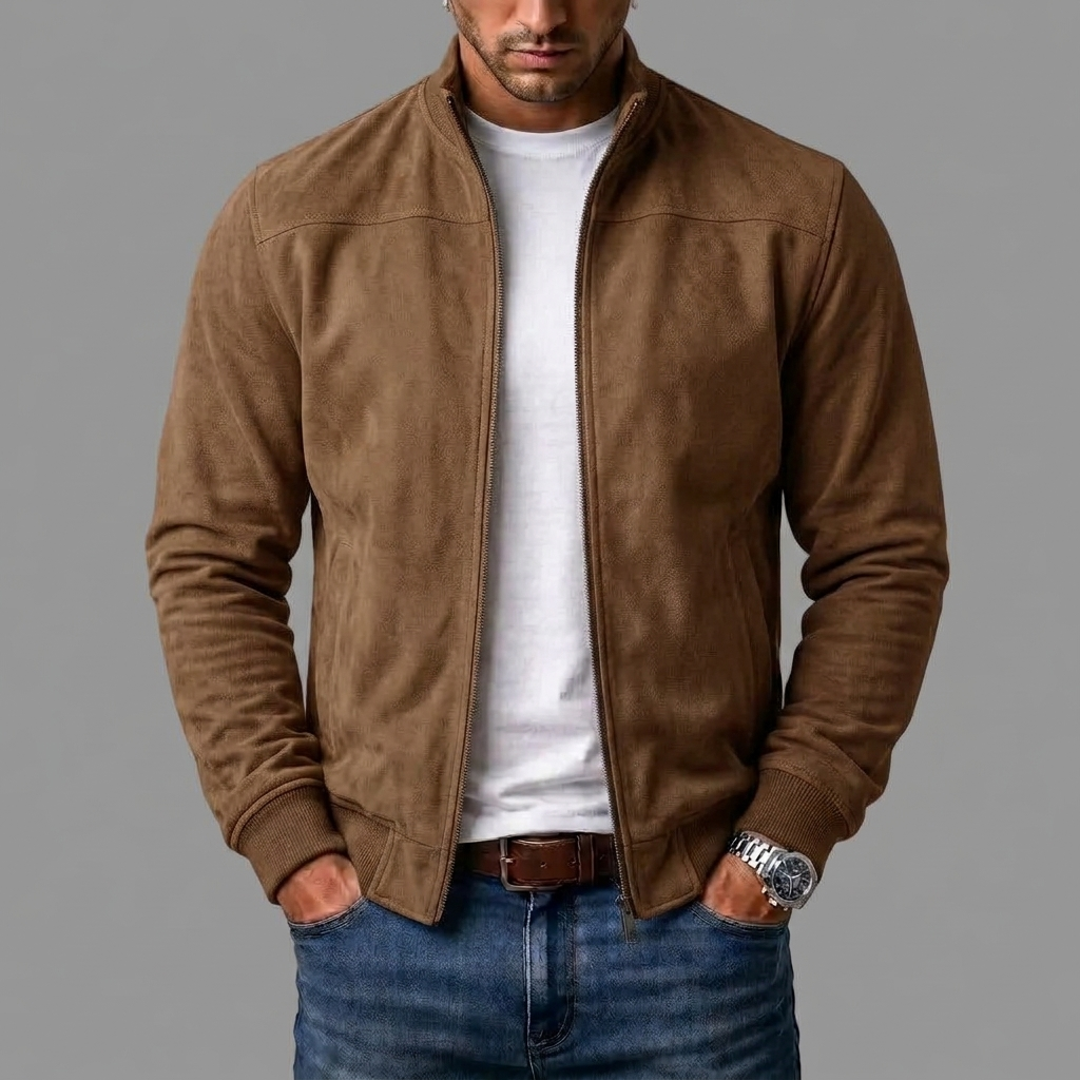 Men's brown suede-look zip jacket
