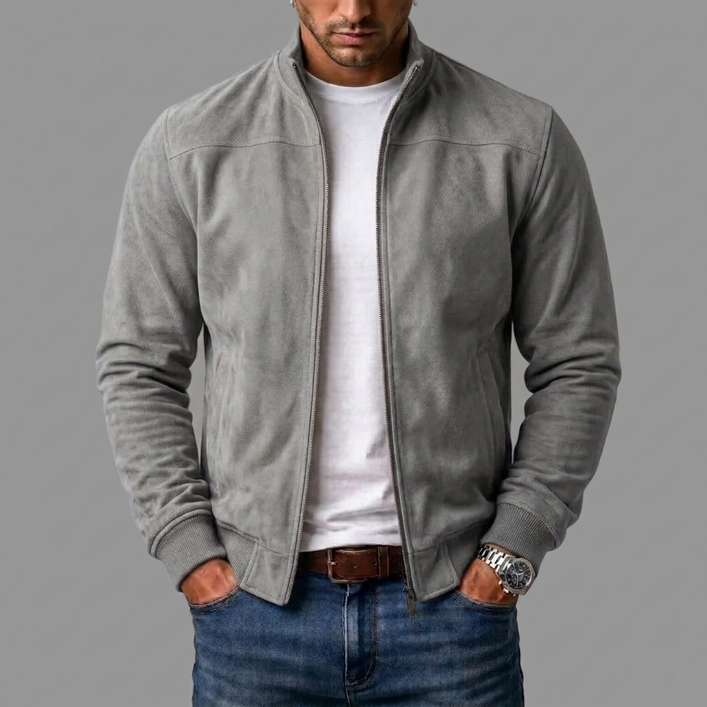 Men's grey suede-look zip jacket