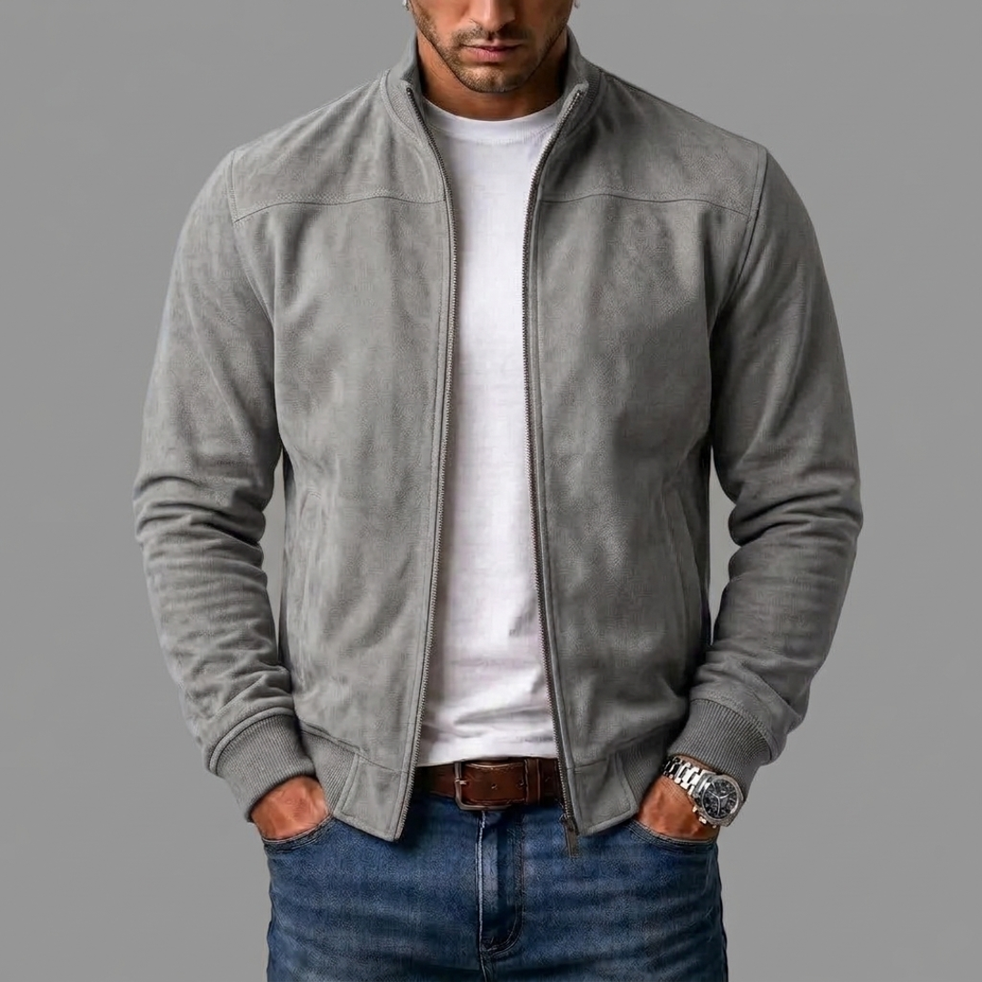 Men's grey suede-look zip jacket