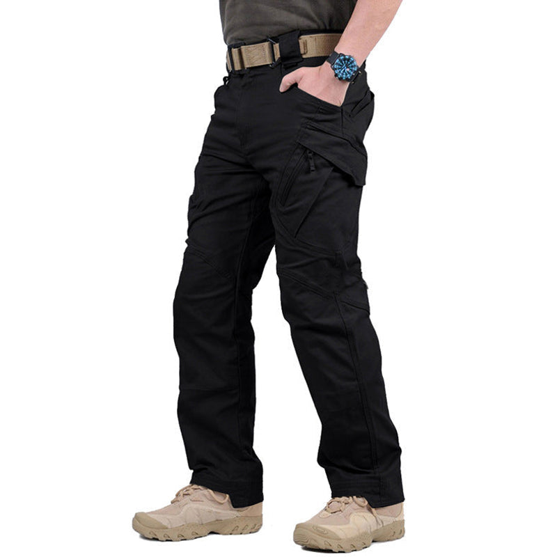 Men's tactical cargo trousers with multiple pockets in black