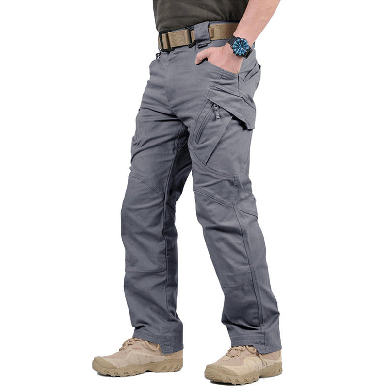 Men's tactical cargo trousers with multiple pockets in grey