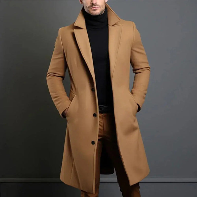 Men's tailored knee-length coat in beige