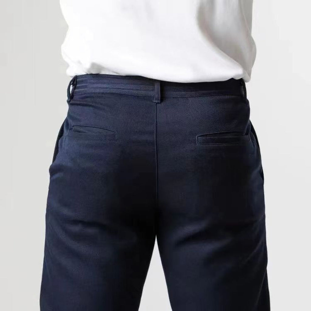 Men's navy blue chinos – back view