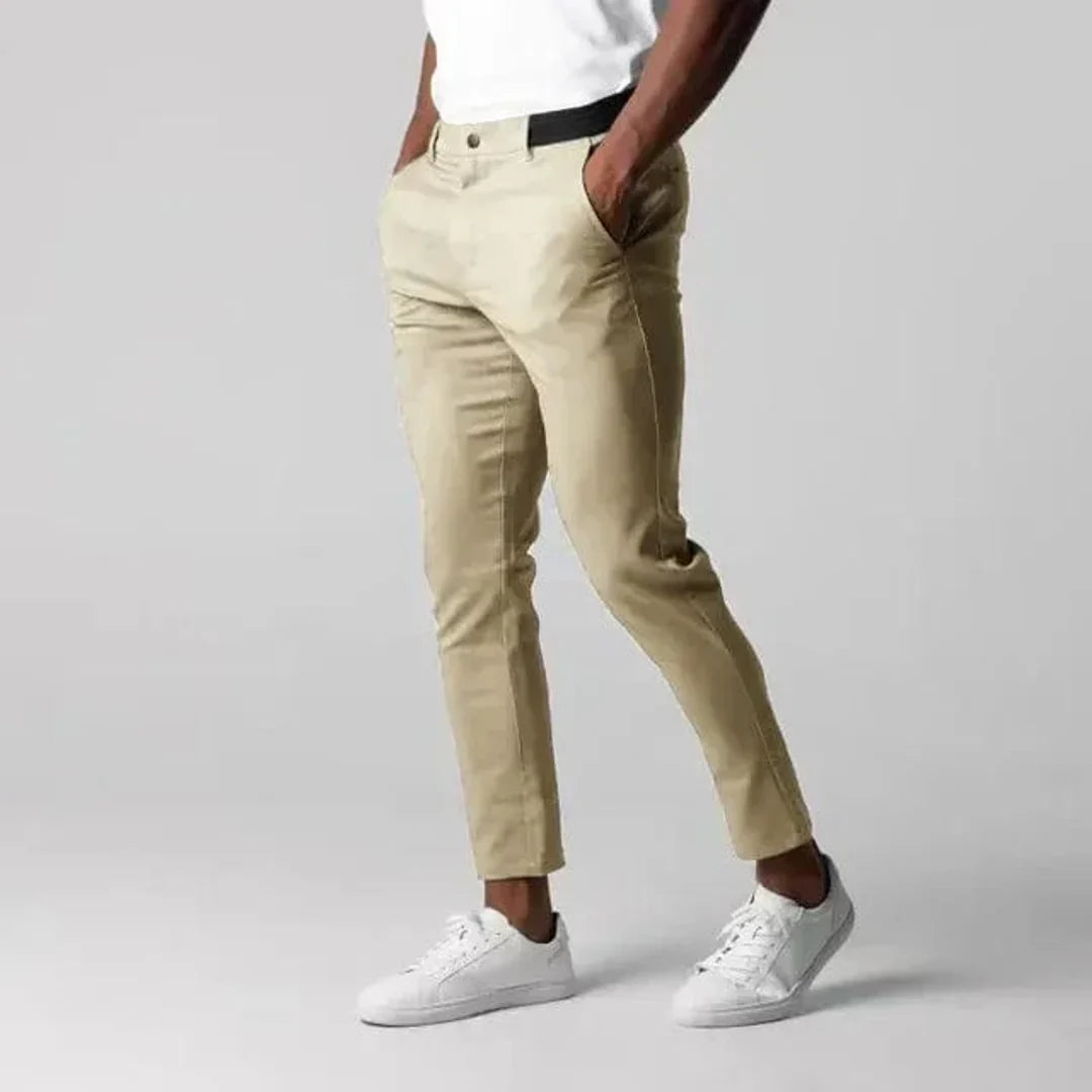 Men's beige tapered cropped chinos