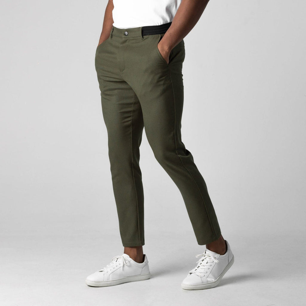 Men's olive green tapered chinos