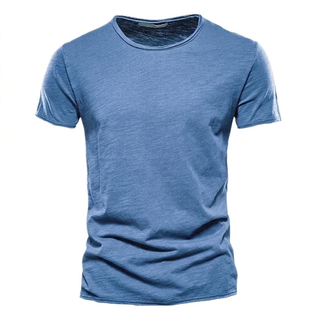 Men's denim blue textured crew neck T-shirt