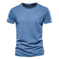 Men's denim blue textured crew neck T-shirt