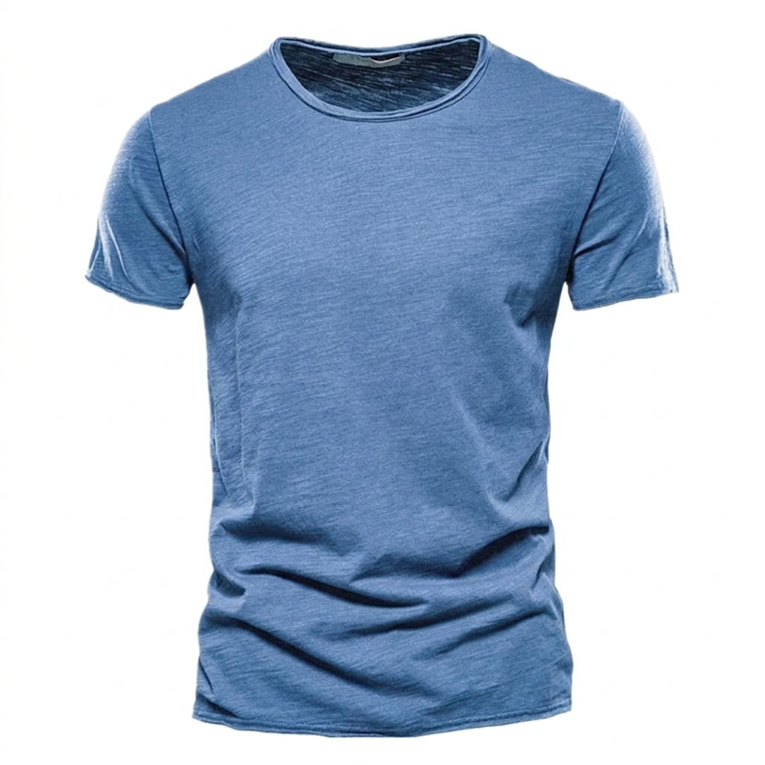 Men's denim blue textured crew neck T-shirt